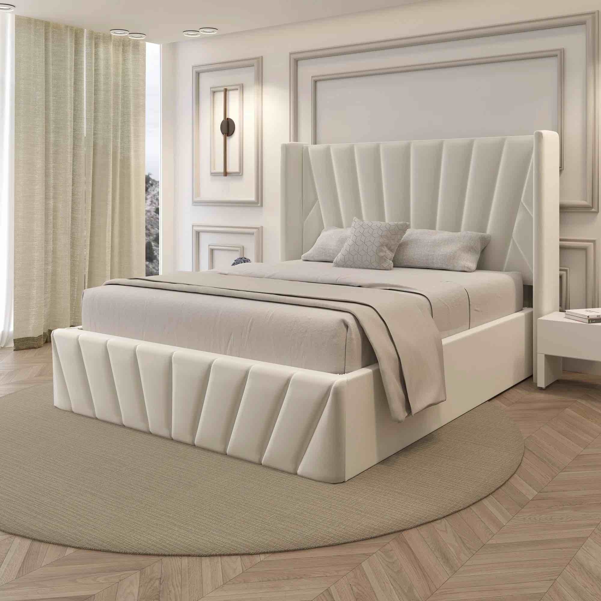 Dierra Upholstered High Headboard Storage Bed w/Hydraulic Gas Lift, Wood Slat System & Under Bed Storage king box 1 of2 