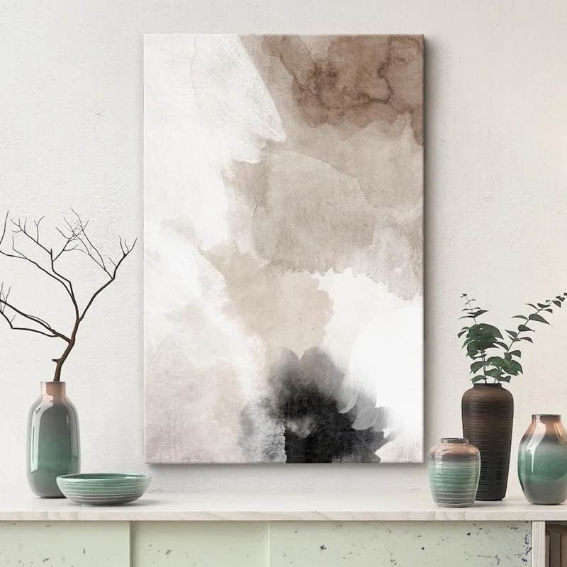Faded Textured Tan And Gray Color Blocks Abstract Shapes Minimalism Contemporary Nordic Wall Decor On Canvas Print48*32 