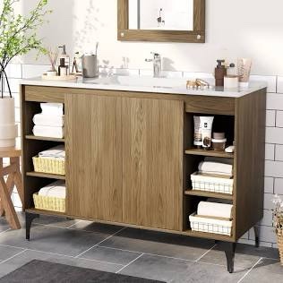 48" Single Bathroom Vanity with Resin Top and Sink Freestanding