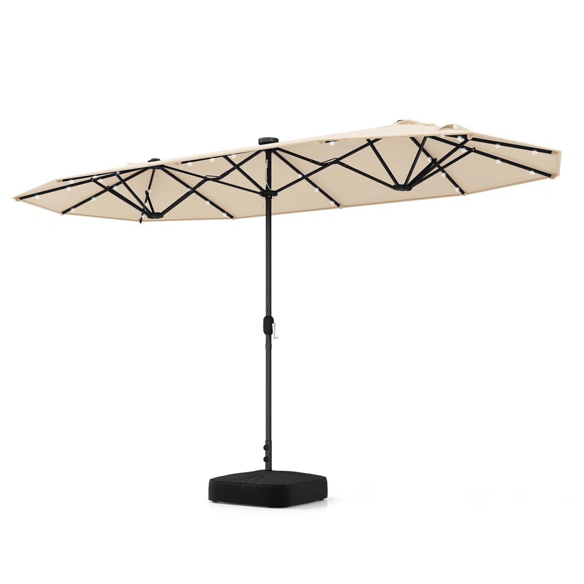 Wyarno 156'' x 79'' Rectangular Lighted Market Umbrella with Crank Lift , Counter Weights Included
