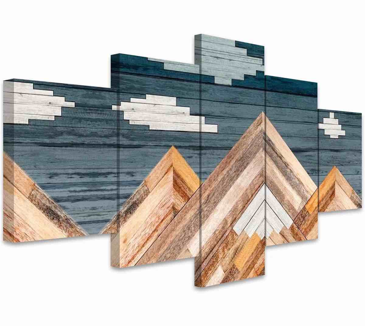 Western Wood Effect Landscape " Geometric Clouds Over Southwest Mountain Range Valley Abstract Nature " 5 - Pieces