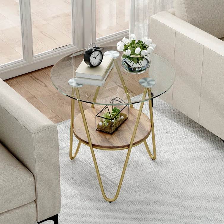 Laliyah Round Living Room Glass End Table with Shelf