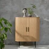 ( incomplete/ box 1 of 2) Unique Furniture Engineered Wood Rounded Sliding Door 39" Cabinet in Black Oak