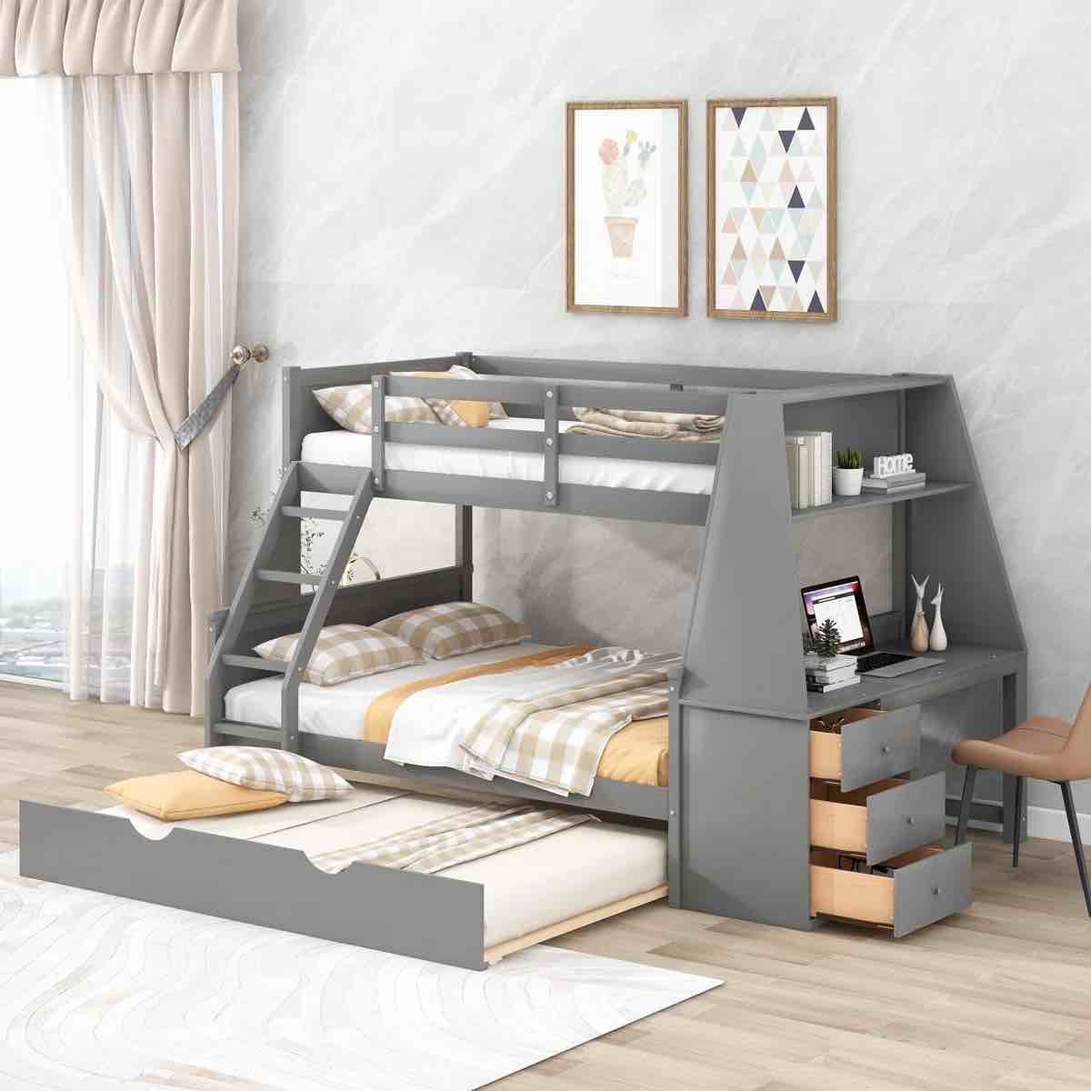 ( incomplete) Evanghelina Bunk Bed with Trundle and Built-In Desk Color: Gray