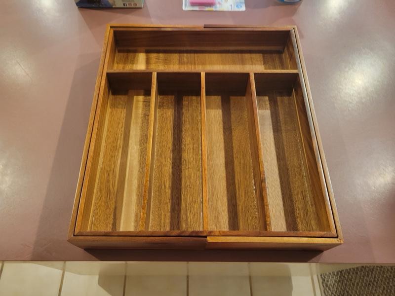 iDesign Expandable Acacia Wood Cutlery Drawer Organizer 