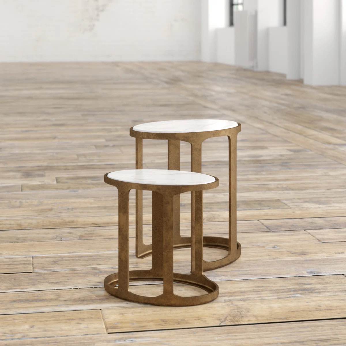 Herta 2 Piece Marble Top Frame Nesting Tables