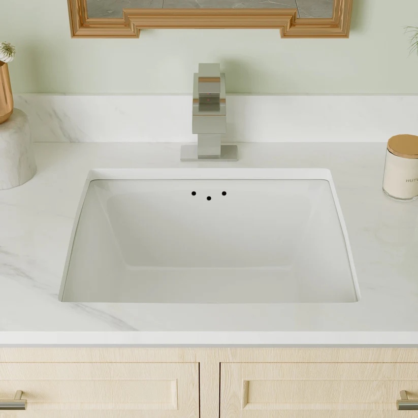 URSA 16" X 14" Rectangular Undermount Bathroom Sink, Overflow Hole