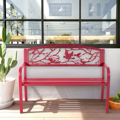 Clihome Outdoor Patio Park Bench 48.5-Inches W x 24.5-Inches H Red Steel Garden Bench