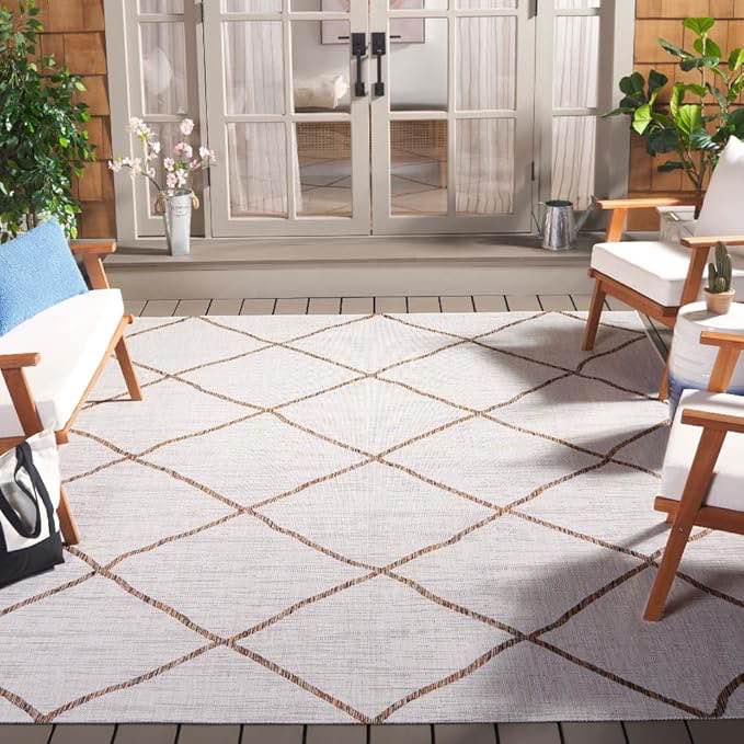 SAFAVIEH Courtyard Collection Area Rug - 8' x 10', Ivory & Brown, Casual Design, Stain Resistant, Ideal for High Traffic Areas in Living Room, Bedroom & Dining Room (CY8635-59312-810)