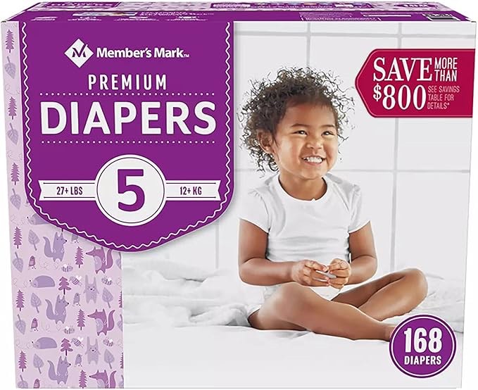 Member's Mark Premium Baby Diapers Size 5 (27+ Pounds), 168 Count