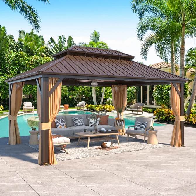 ( incomplete/ box 2 of 4) EROMMY 12X16 Hardtop Gazebo With Netting For Outdoor