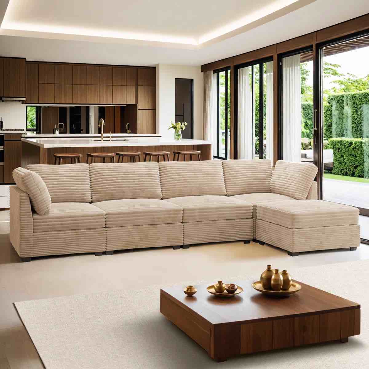 ( incomplete/ box 2 of 3) 130“large Upholstered Sofa With Ottoman For Living Room, Office, Bedroom, Modern Sectional Couch Sofa, Comfy Cloud Couch