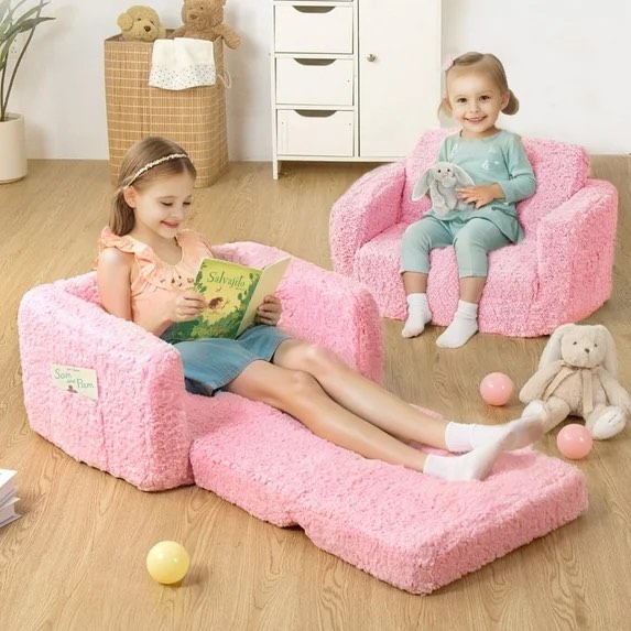 ( damaged) Kids Couch, Kids Sleeper Chairs for Toddler, Kids Folding Sofa Color: Pink