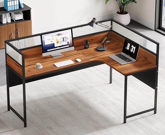 Tribesigns L-Shaped Computer Desk, 55-Inch Large Corner Office Desk with Baffle Plate, Executive Desk with Cable Management Hole, Simple Desk for Home Office