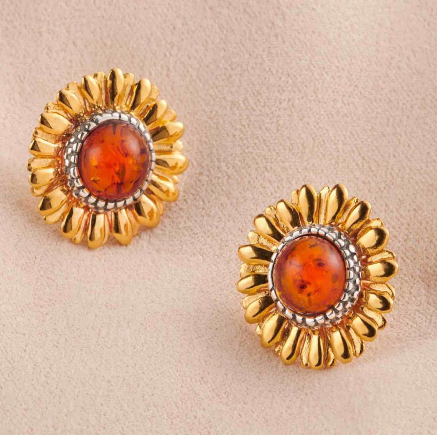 The Ancient Amber Sunflower Earrings