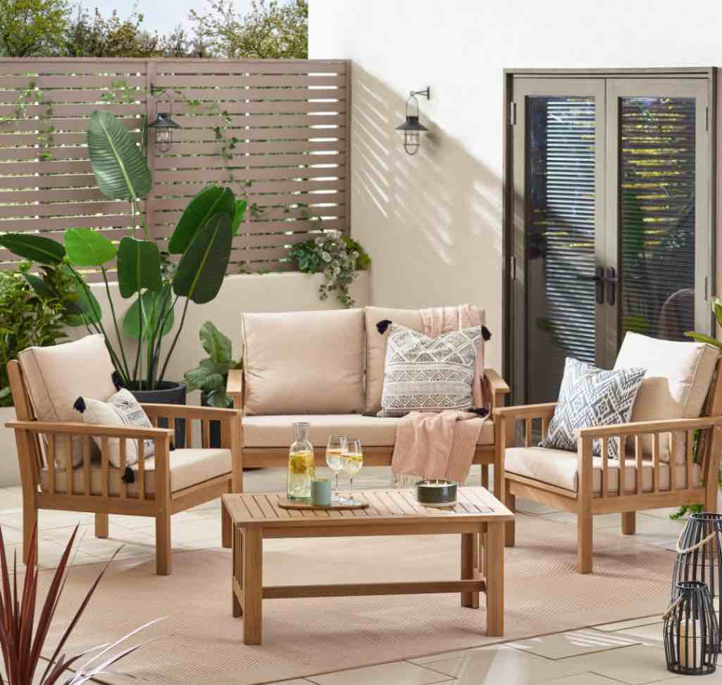 *incomplete,box 1 only* Vitur Acacia Wood Outdoor Sofa Set 4 Seat Natural