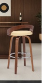 Counter Bar Stool White Faux Leather Seat With Walnut Wood Frame (similar to stock photo)