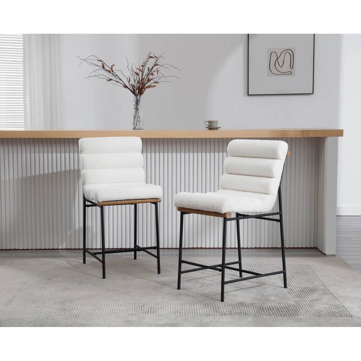 Roseau Upholstered 25'' Counter Stool with Metal Frame Chic Arm-less Counter Height Bar Stool for Coffee Bar/Kitchen Island (Set of 2)