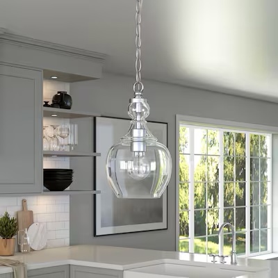 Hailey Home Verona 1 -Light Brushed Nickel Transitional Clear glass Drum Mini Hanging 