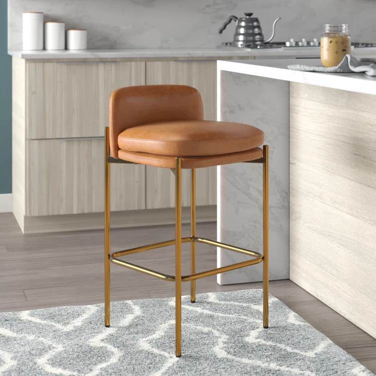 Caramel/Gold Sykesville Modern Mid-Back Counter Stool - Faux Leather