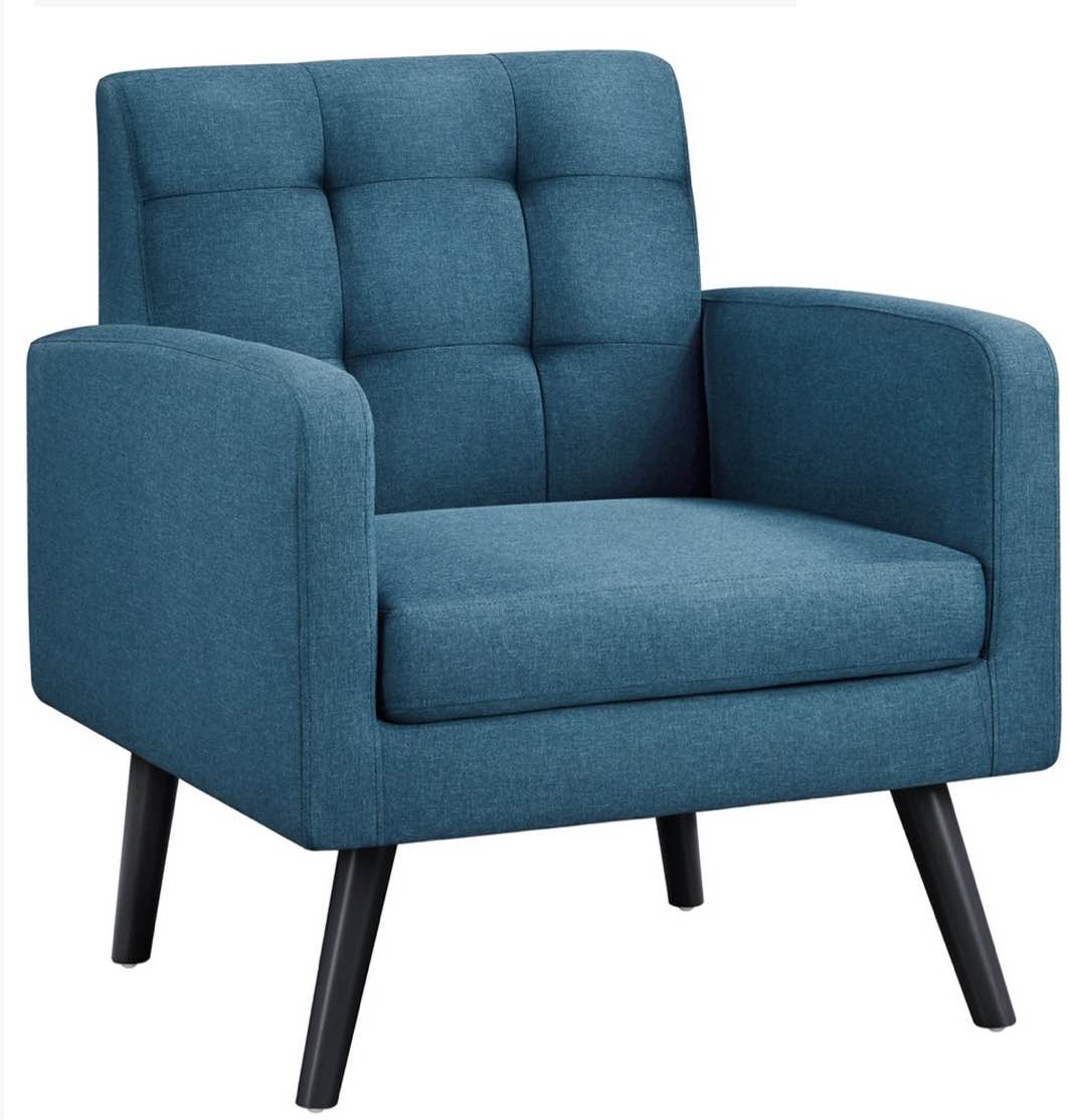 Yaheetech Modern Armchair Accent Chair Fabric Tufted with Rubber Wooden Leg, Navy Blue