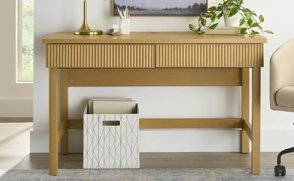 Better Homes & Gardens Lillian Fluted Desk, Natural Pine Finish