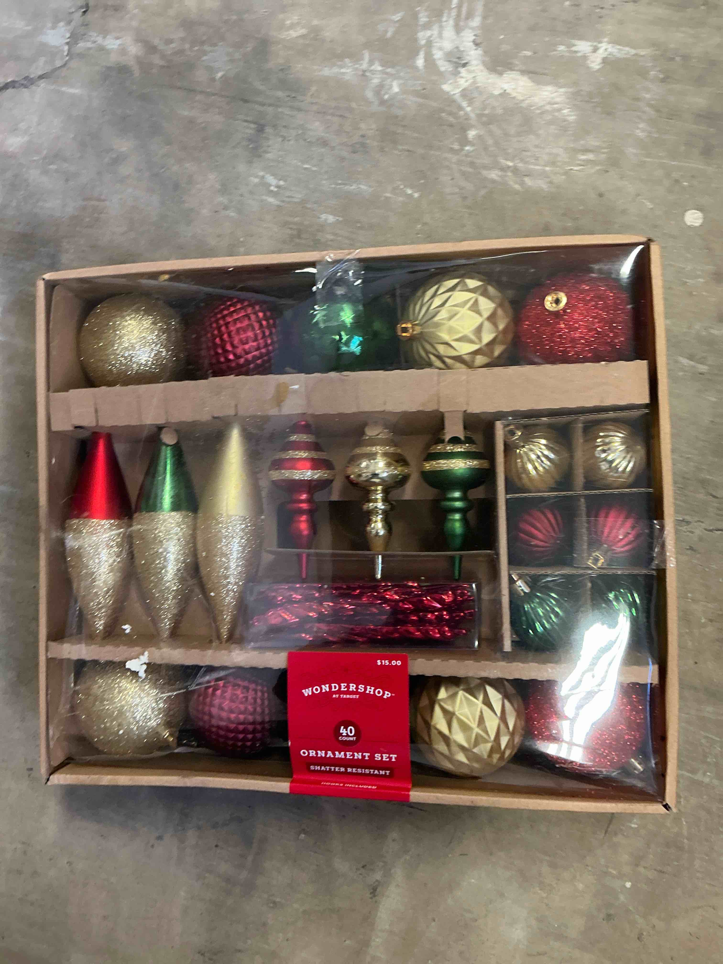 40ct Plastic Finial Christmas Tree Ornament Set Red/Green/Gold - Wondershop™: Shatter-Resistant, Indoor Decoration