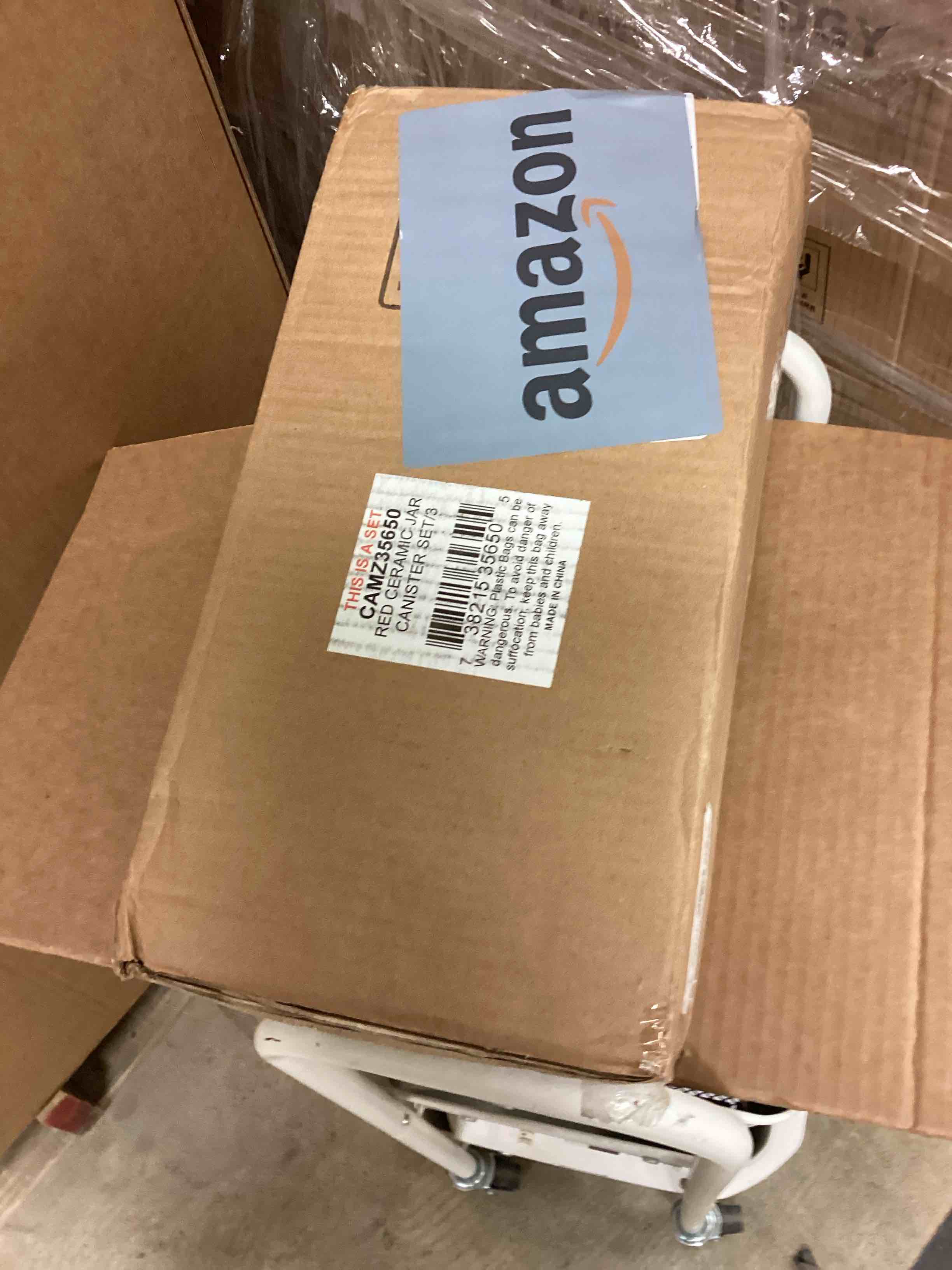 Condition photo showing New/Like New for DII Kitchen Accessories Collection Ceramics, Jar Canister Set, Red, 3 Red Jar Canister Set