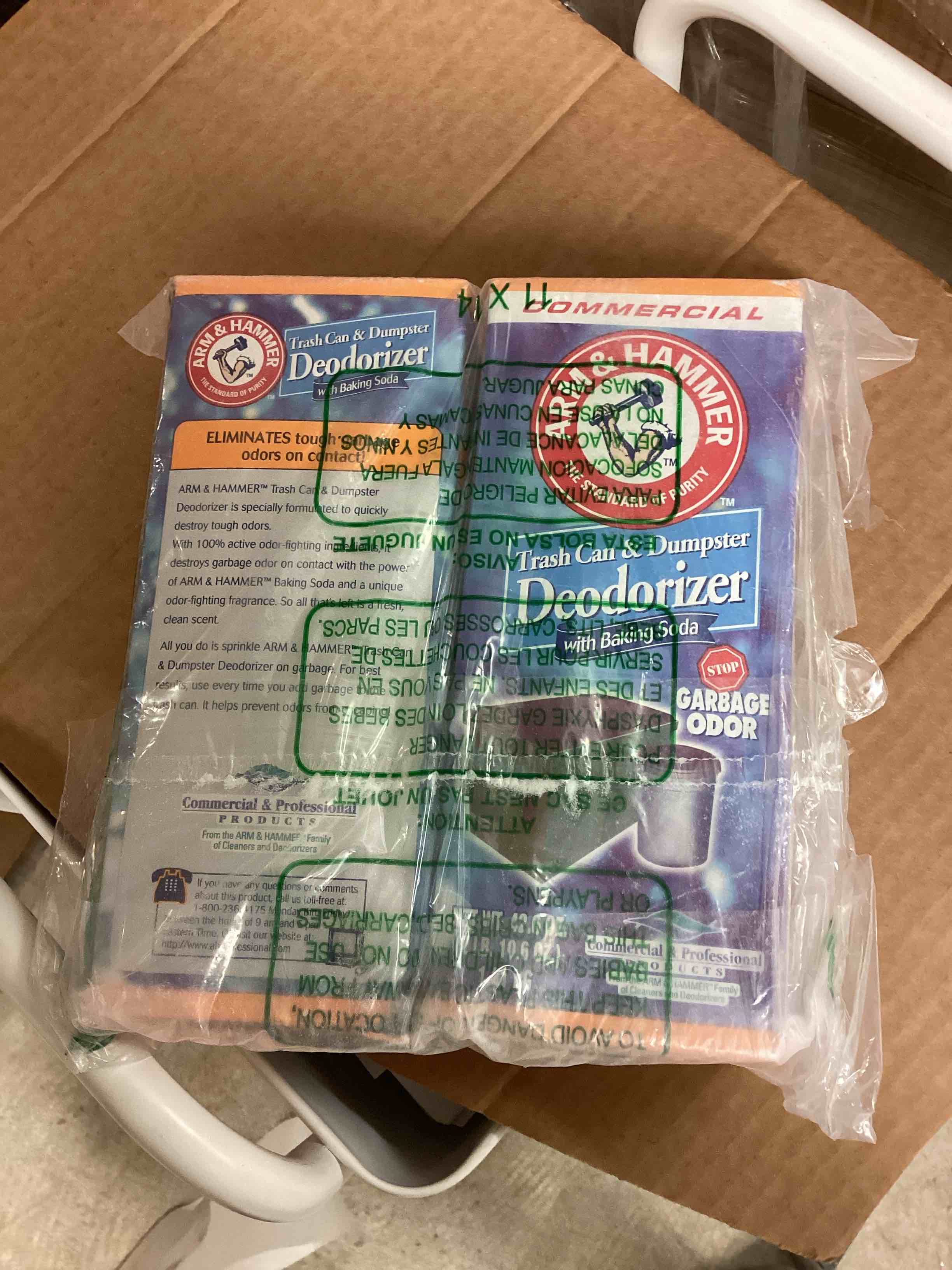 Condition photo showing As Is for Arm & Hammer 51446 42.6 oz Trash and Dumpster Deodorizer Can (2 PACK)