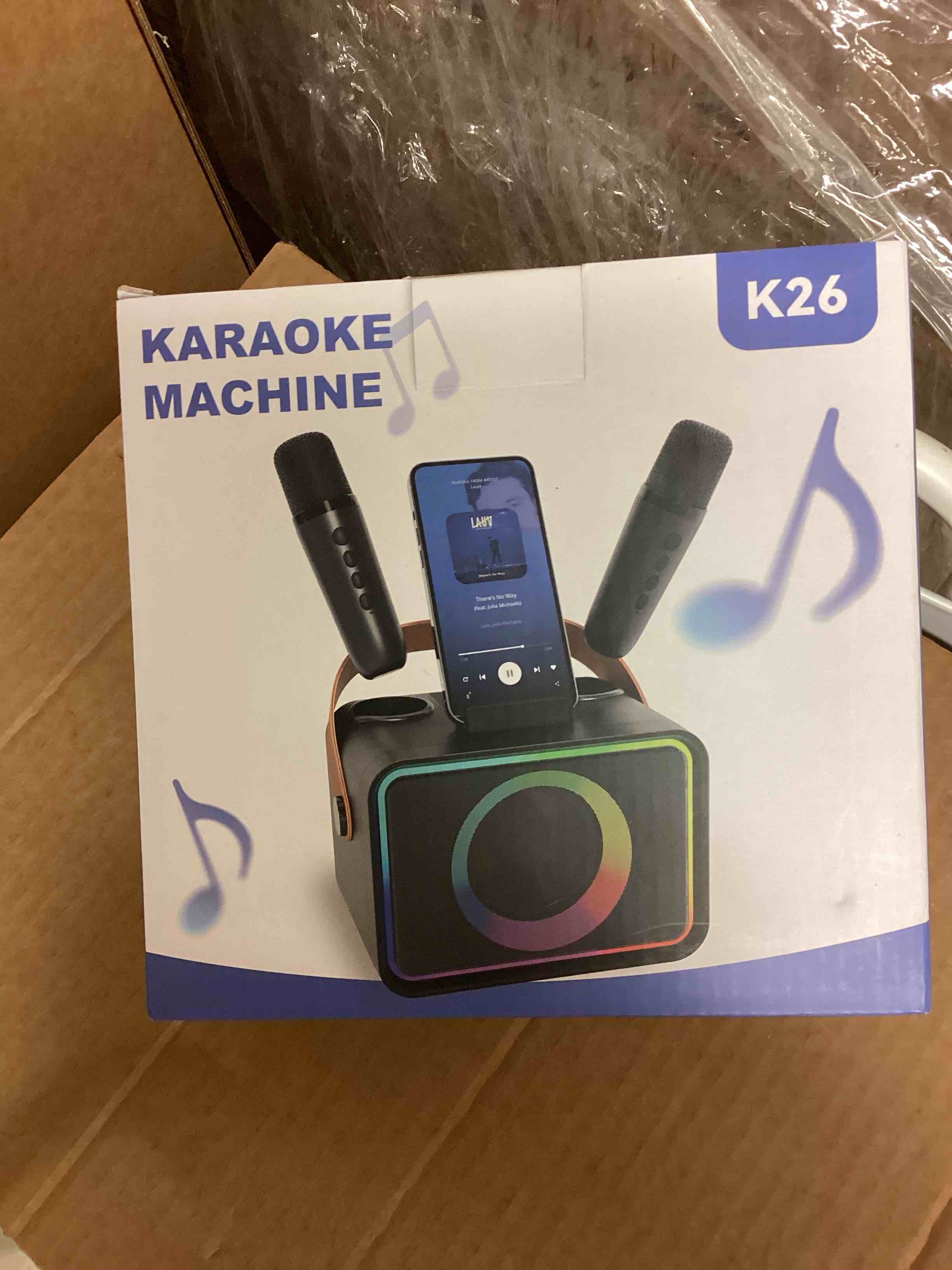 Condition photo showing New/Like New for Karaoke Machine,Portable Bluetooth Speaker with 2 Wireless Microphone for Adults & Kids with LED Lights, Karaoke Microphone with PA System Supports USB/TF/AUX,Gift for Party (Black)