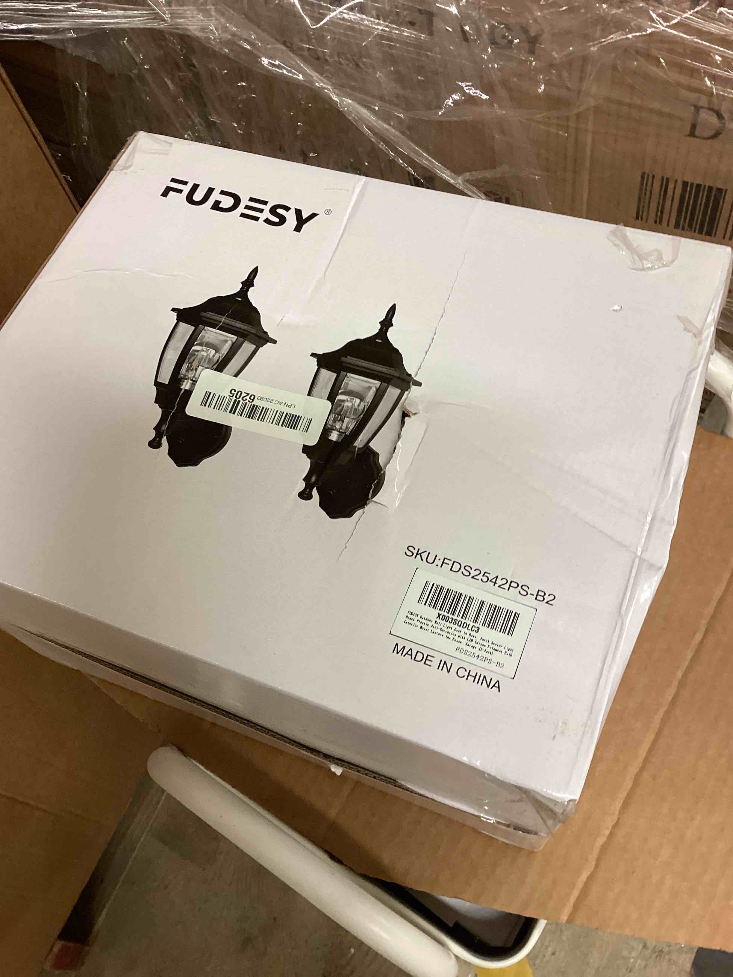 Condition photo showing New/Like New for FUDESY Outdoor Wall Light Dusk to Dawn, Porch Sensor Light Black Plastic Anti-Corrosion with LED Edison Filament Bulb, Exterior Mount Lantern for House, Garage (2-Pack) Black 2-Pack