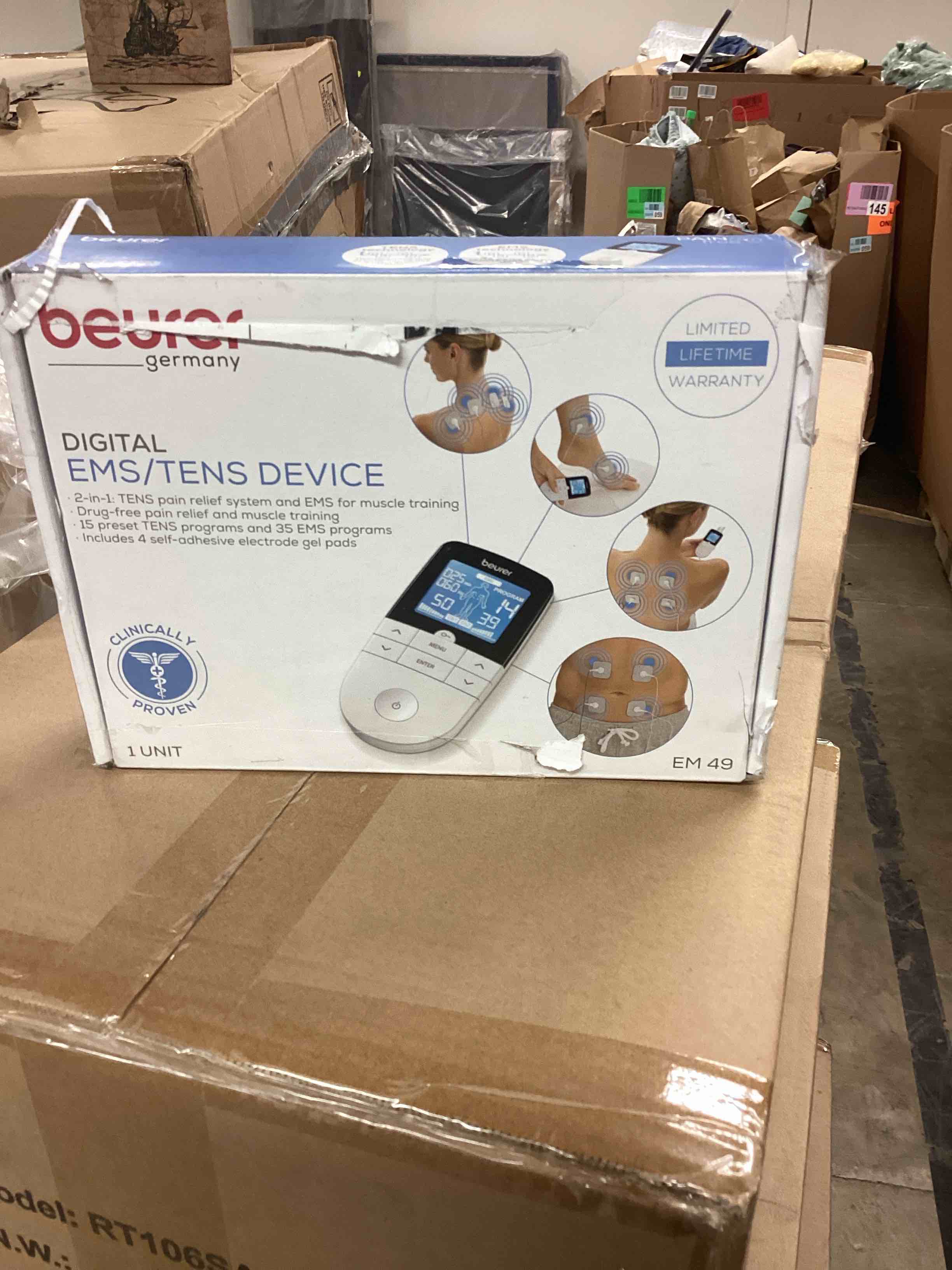 Condition photo showing New/Like New for Beurer EM49 Digital TENS & EMS Device for Pain Relief and Muscle Stimulation, 15 TENS Programs, 35 EMS Programs, 2 Adjustable Channels with 4 Self-Adhesive Electrodes EM49 - TENS/EMS