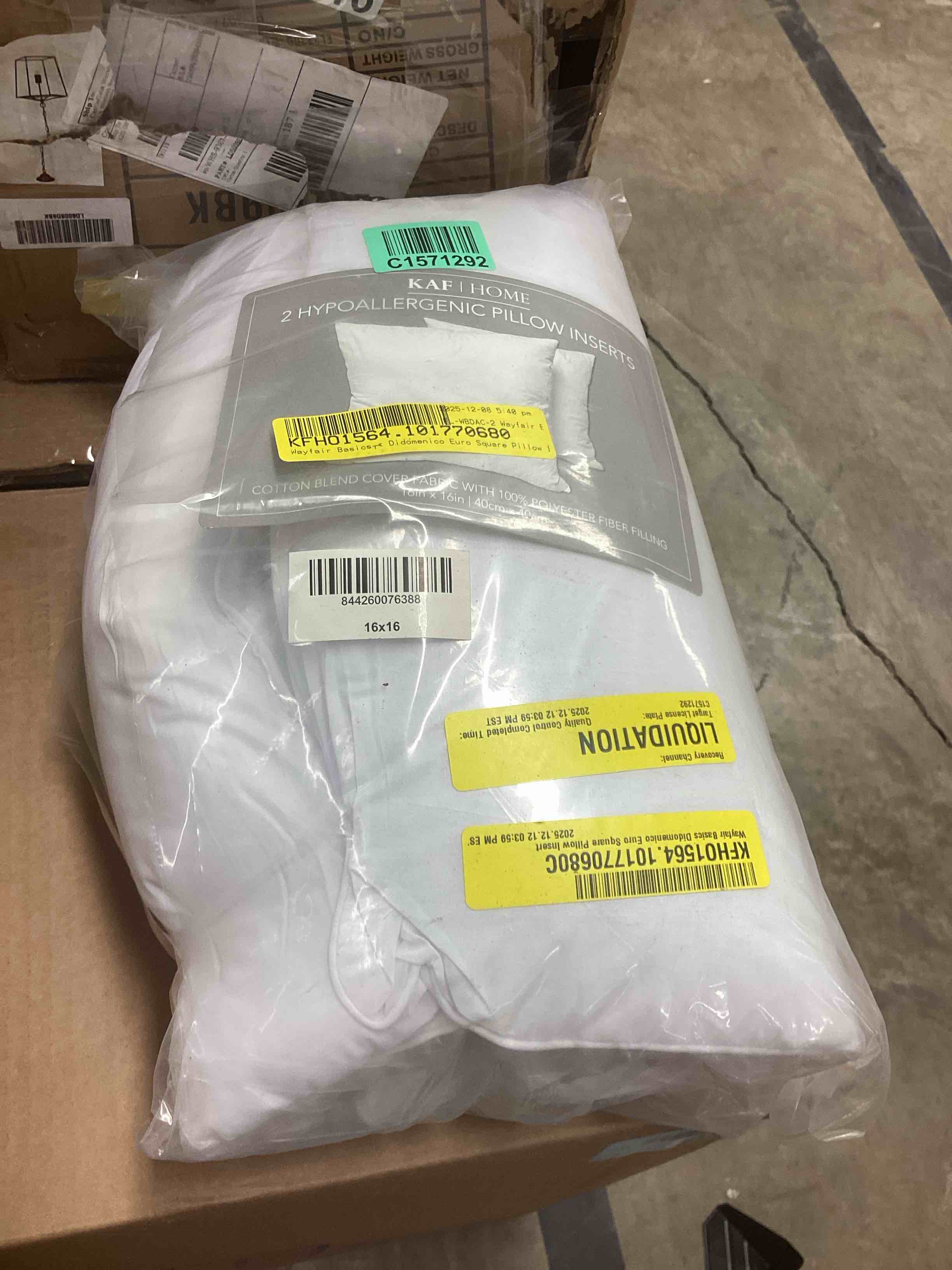 Condition photo showing As Is for THROW PILLOW INSERT - SET OF 2 DOWN ALTERNATIVE FILL - DECORATIVE THROW PILLOW 16”x16”