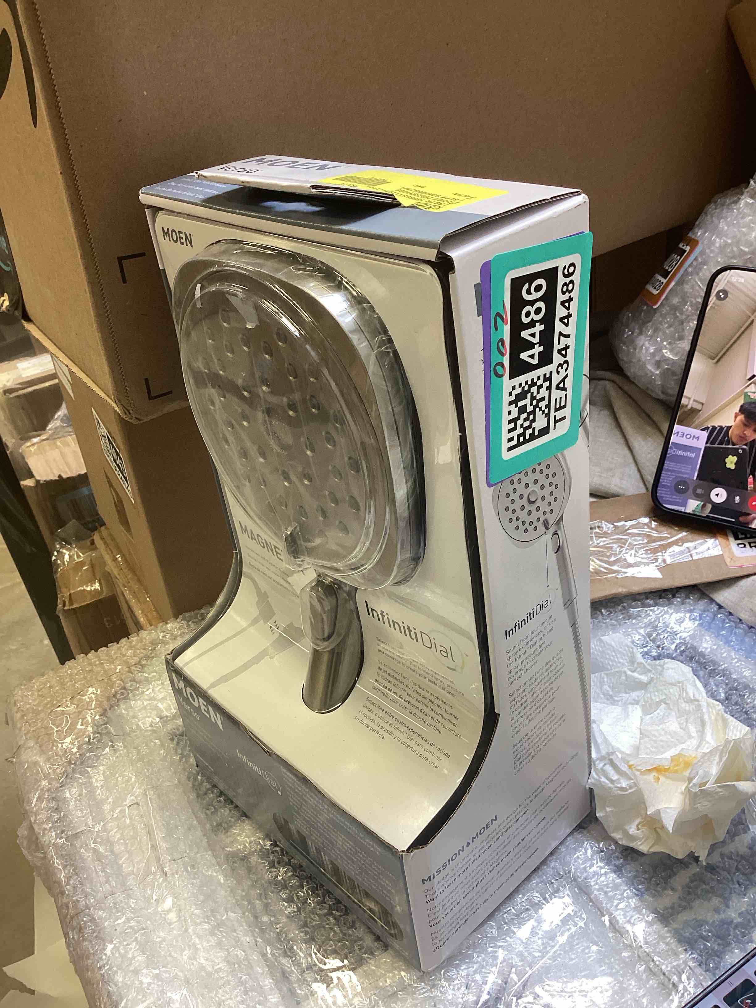 Condition photo showing New/Like New for Moen Verso Eco-Performance Infiniti Dial Square Handheld Shower, 6-Inch Diameter Spray Head, Spot Resist Nickel, 220H4EPSRN