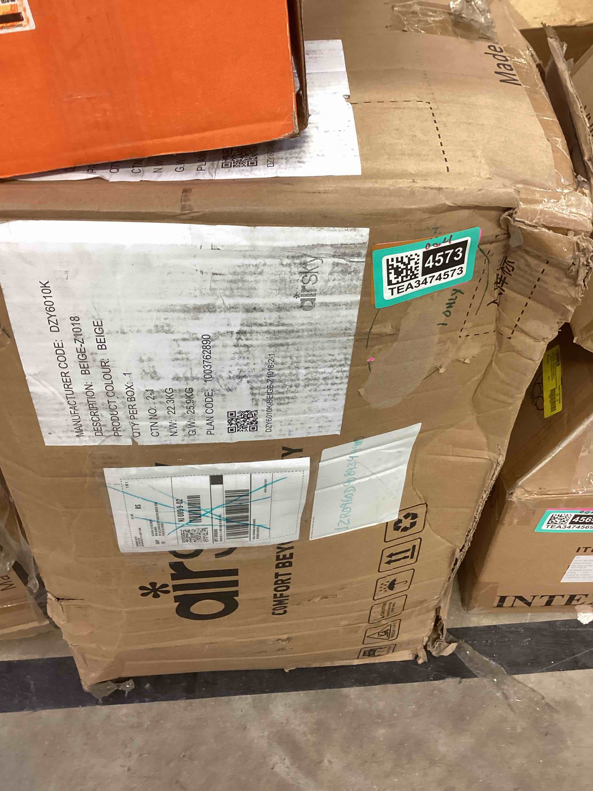 Condition photo showing Good Condition for ( INCOMPLETE ITEM ( just one box for pick up please see pictures ) AIRSKY Genuine Leather Recliner Chair, Top Grain Leather, Italian forWater-Washing Process, Lazy boy Recliner Chair, for Living Room, Theater Seating, Bedroom. R1, Beige