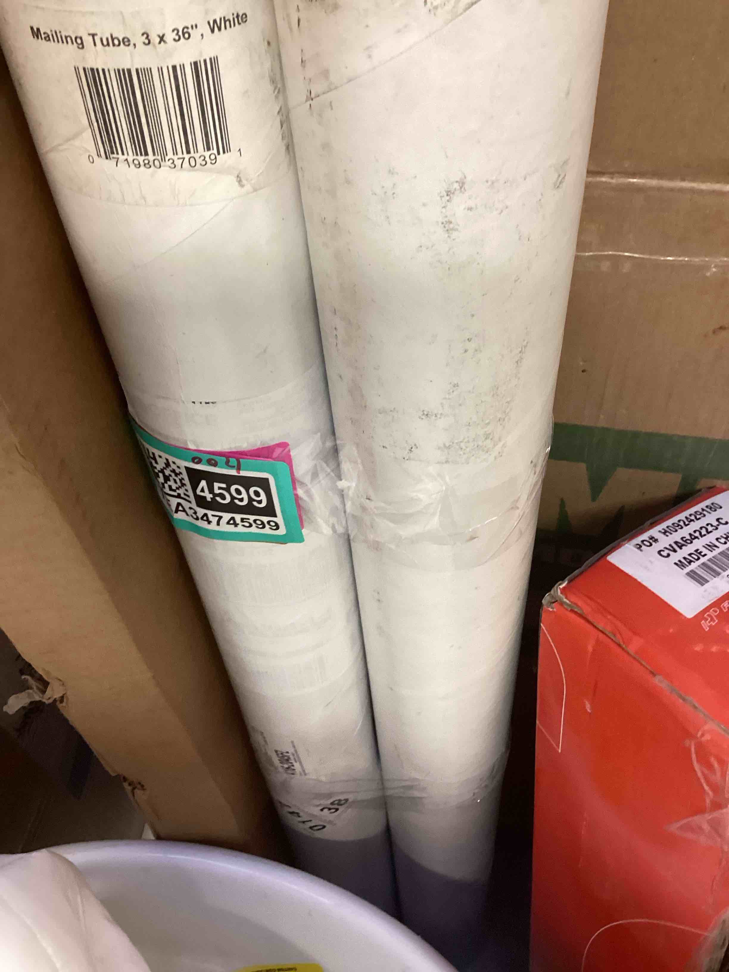 Condition photo showing As Is for Staples 3  x 36  Mailing Tubes White (H3642) H-3642, 2 pieces