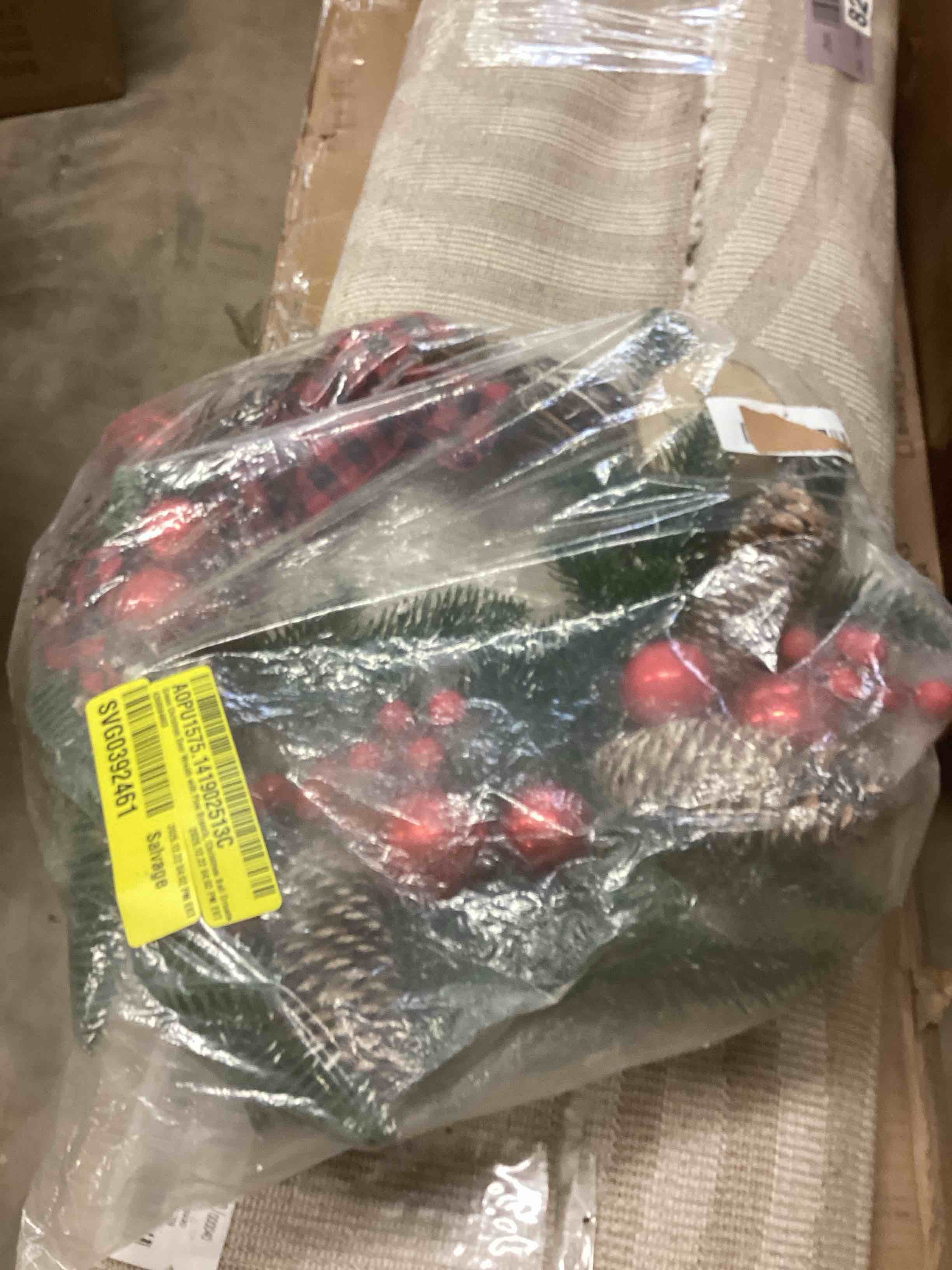 Condition photo showing Good Condition for Green Christmas door wreath with pine branch ball ornament