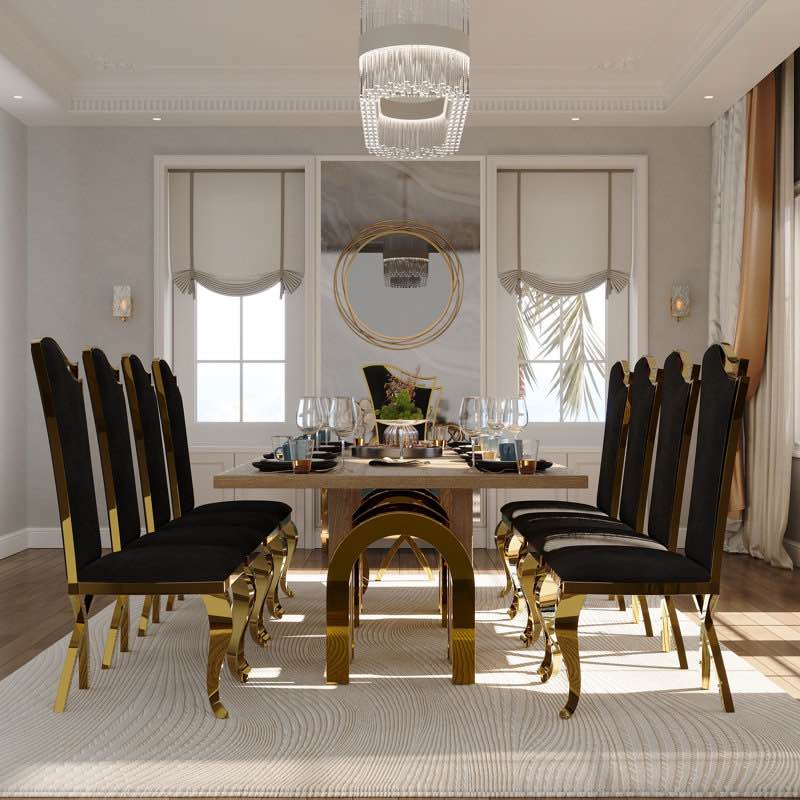 (Only 2 chairs)Gorgeous King Chairs Throne Black Velvet Dining Room Chair with Polished Metal Legs (Set of 4)