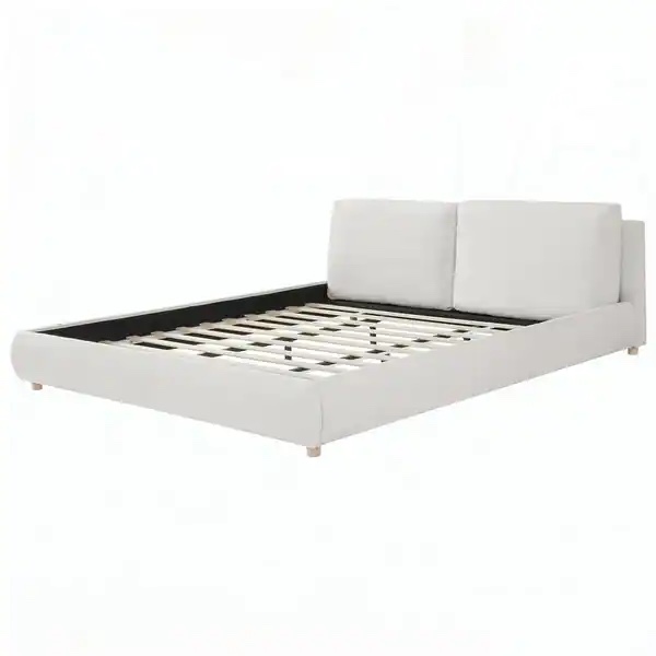 (Box 1/2)Boucle Fabric Upholstered Platform Bed with Two Removable Pillow Headboard