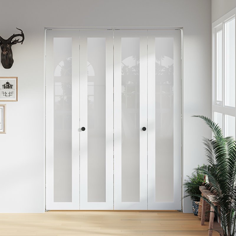 Full-Lite 78" Frosted Glass Bi-Fold Doors With Installation Hardware Kit For 80" Door Opening Height