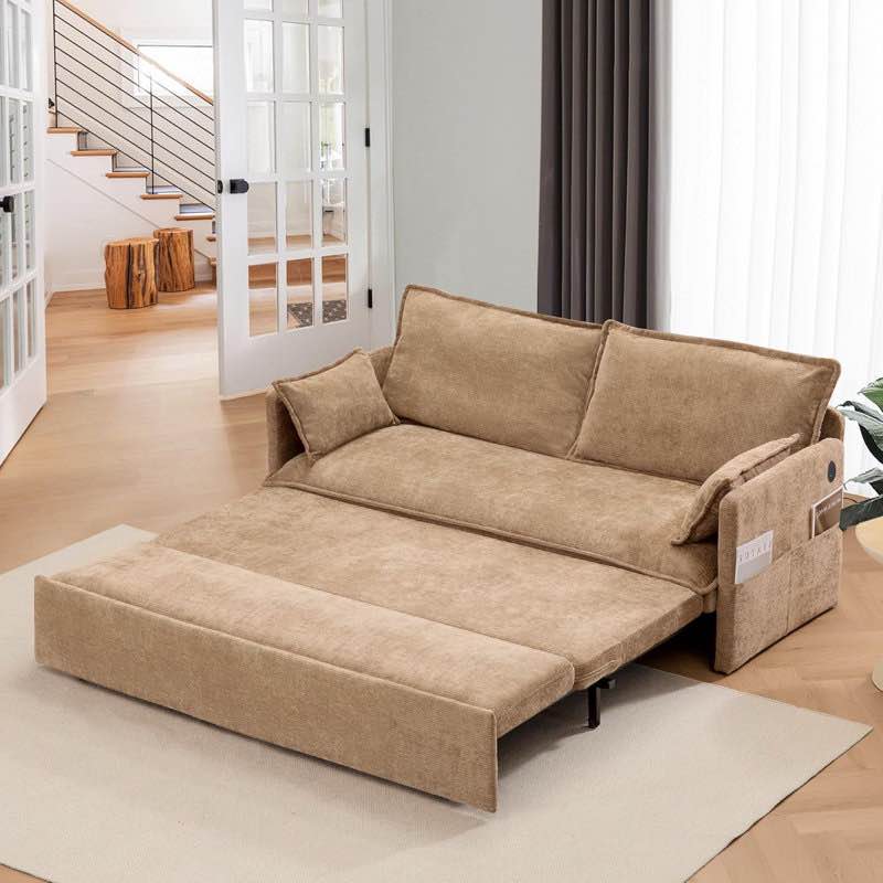 (Incomplet)Queen Size Pull Out Sofa Bed – 60" Convertible Sleeper Sofa Bed with USB Ports, Corduroy Fabric Loveseat Chaise Lounge for Living Room, Guest Rooms