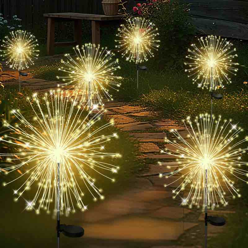 6 pcs solar garden lights outdoor decorative, firework garden stake lights solar powered, diy bendable copper wire waterproof for garden, yard, patio, flower bed, chiristmas decor