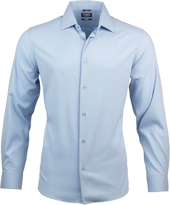 size m chaps slim fit long sleeve button down dress shirts for men - wrinkle free long sleeve shirt mens formal 4-way stretch