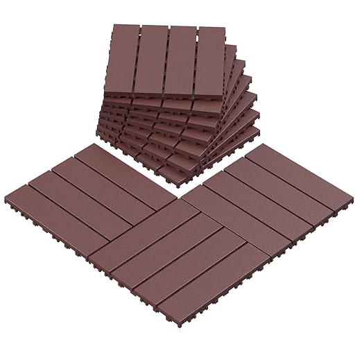 interlocking deck tiles, brown, weather-resistant outdoor flooring patio decking tiles 44 pack outdoor flooring for porch poolside balcony backyard, brown