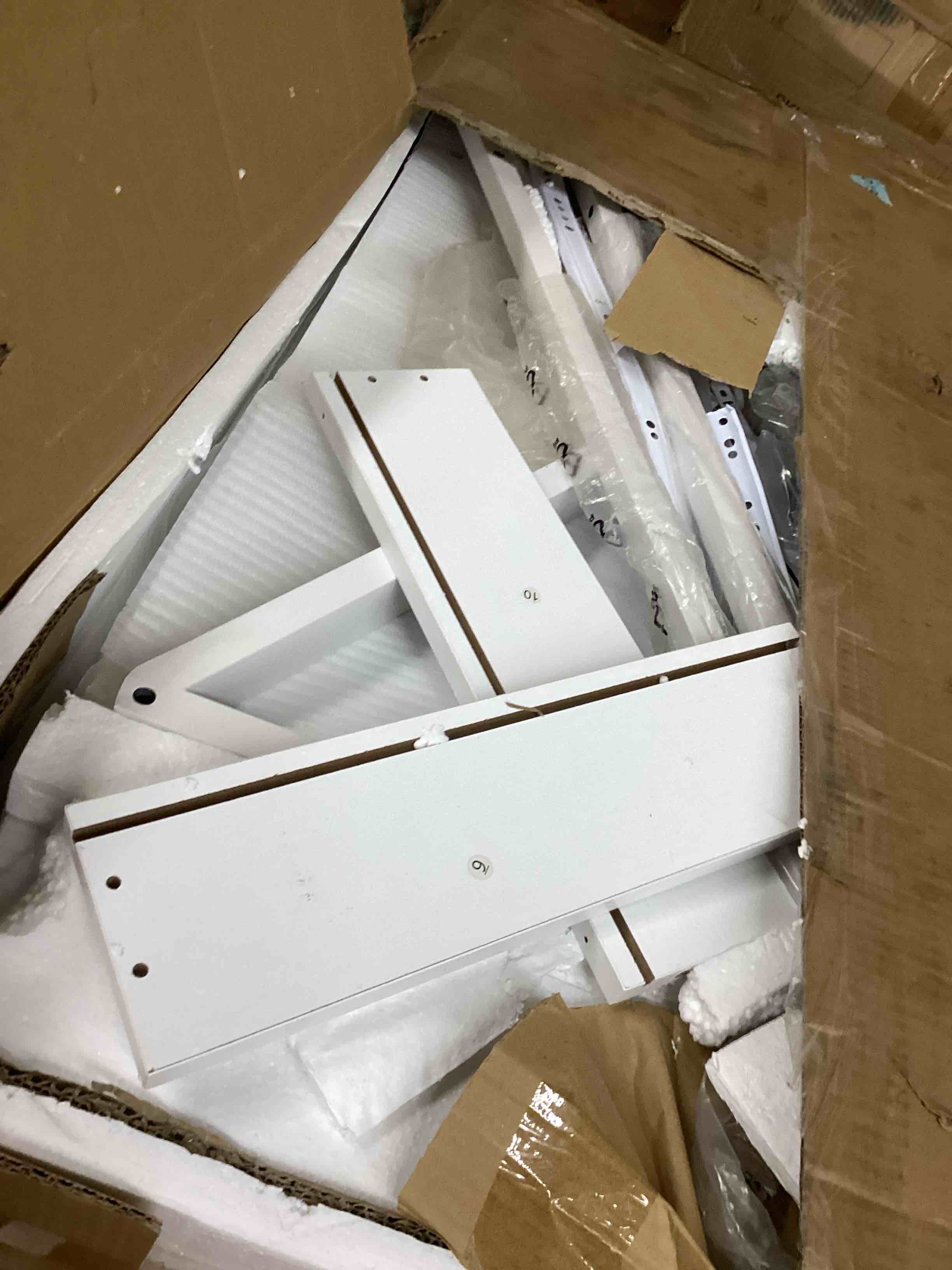 Condition photo showing As Is for (incomplete) White 2 Person Computer Desk, 79" Long Writing Dual Desk with File Drawer