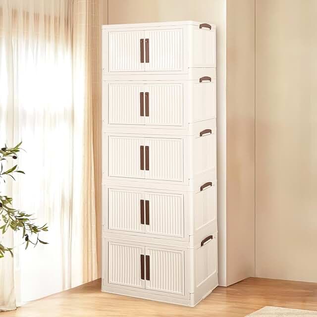  Plastic Folding Storage Cabinet with Wheels 5 tier Collapsible Storage Bins white(Similar to the photo)