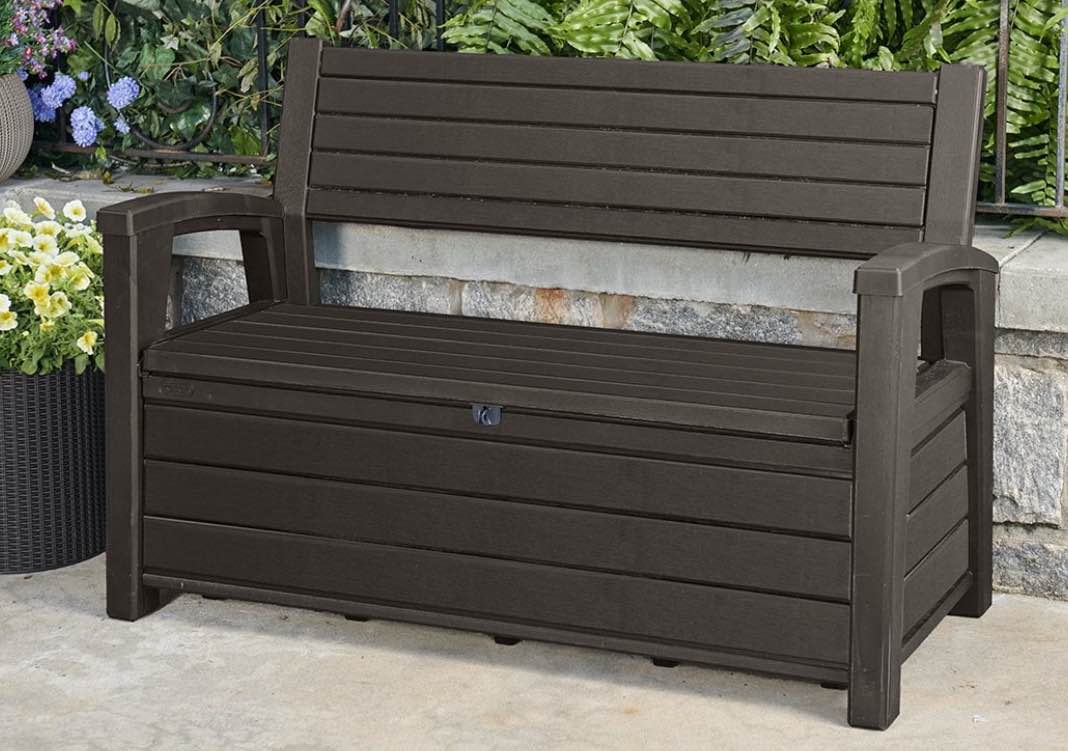 Keter Hudson Plastic Storage Bench, Non-Brushed Brown