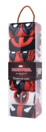 Marvel Mens Deadpool 7 Days of Cozy Crew Socks (Mens Shoe Size: 6 - 12)