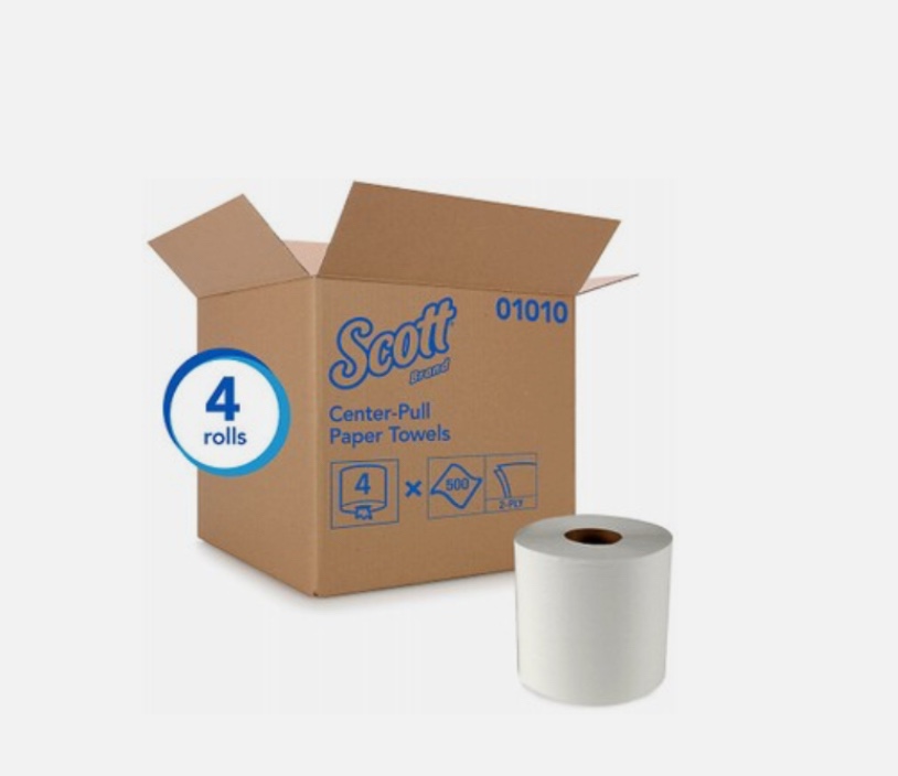 Scott 01010 Essential Center Pull Paper Towels, 500-Towels/Roll, 4-Roll Pk.