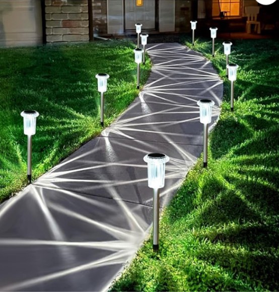 solar outdoor lights, 10 pack waterproof stainless steel solar stake lights for pathway garden yard path walkway driveway lawn patio outside decor, cool white
